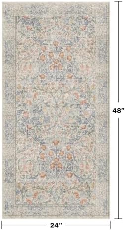 Washable 2x4 Rug Non Slip - Beige Blue Small Area Rugs for Entryway, Bathroom, Vintage Cream Floral Style Rug for Kitchen, Laundry Room - Image 2
