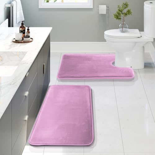 Clara Clark 2 Piece Bathroom Rugs, Velvet Memory Foam Bath Mat Set, Non-Slip Bath Rugs, Machine Wash, Dries Quickly, Ultra Soft Plush Bath Mats for Bathroom, 17 x 24 + Contour, Lavender Dream by ClaraClark