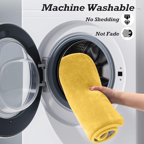 HUXMEYSON Bathroom Rugs Sets 3 Piece, Non-Slip & Quick Dry Bath Mat Set, Ultra Soft Velvet Bath Rugs for Bathroom, Toilet and Shower Floor, Yellow - Image 5