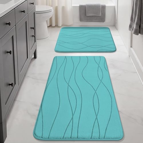 YIHOUSE Bathroom Rugs Set 2 Piece, Memory Foam Bath Mat Teal by YIHOUSE
