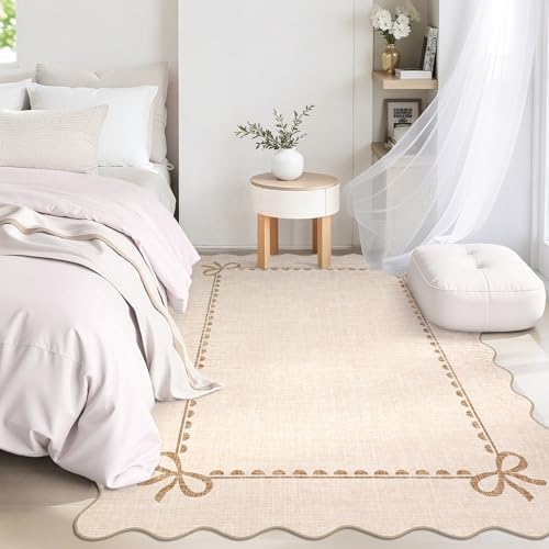 GarveeHome Scalloped Bow Rug 3x5 Washable Beige Rug for Bedroom Living Room - Image 3