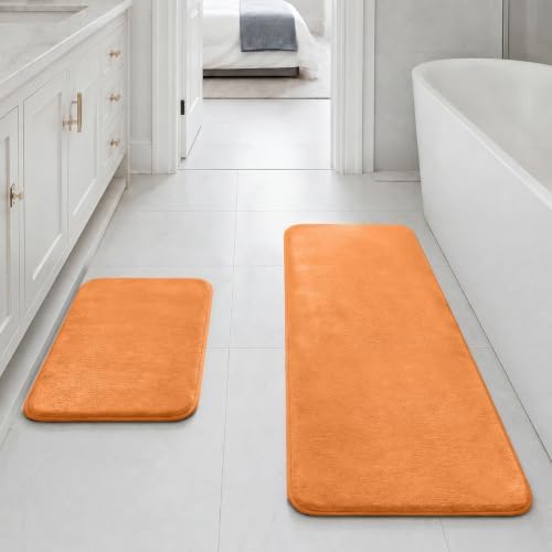 HUXMEYSON Bathroom Rugs Sets 2 Piece, Non-Slip & Quick Dry Bath Mat Set, Ultra Soft Velvet Bath Rugs for Bathroom, Toilet and Shower Floor, Orange by HUXMEYSON