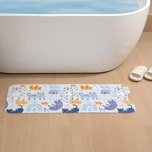 YINENN Bath and Shower Safety Mats 40x16 inch, Non Slip with Suction Cups for Bathroom Stall and Tub Floor, Extra Large and Machine Washable, Drain Holes Keep Bathtub Clean, Colored Cats - Image 6