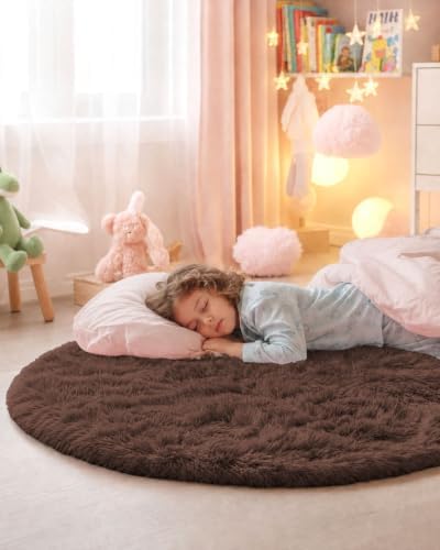 Smiry Round Area Rugs for Living Room Bedroom 5x5 ft, Fluffy Carpet - Image 5