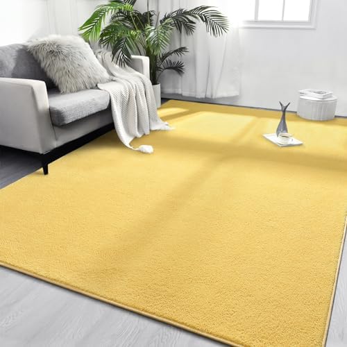 FlyDOIT Area Rugs for Bedroom Living Room, 4x6 Yellow Super Soft Comfy Thickened Memory-Foam Indoor Carpets, Modern Aesthetic Minimalist Carpet for Boys Girls Adults Apartment Nursery Home Décor by FlyDOIT