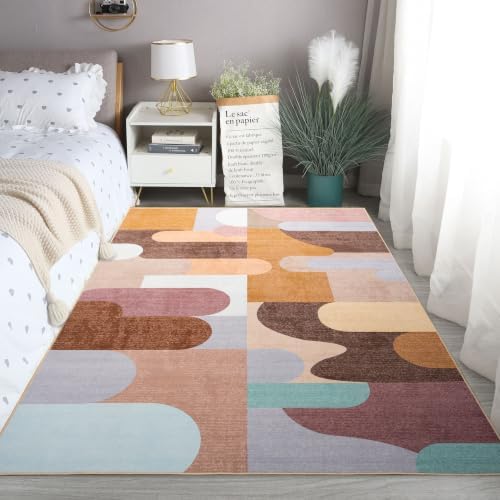 Ompaa Living Room Rug 5x8 Brown Area Rug Machine Washable Rug Non Slip Indoor Large Rugs for Bedroom, Classroom, College Dorm, Farmhouse, Dining Room, Kids Playroom - Image 5