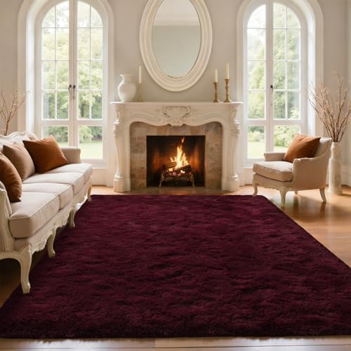 5x7 Red Area Rugs for Living Room Shag Fur Rug,Thick Modern Non-Slip Soft Plush Carpets for Girls Woman Female Wedding Bedroom Home Décor Aesthetic Dark - Image 2