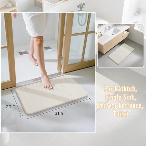 Yimobra Memory Foam Bath Mat, Super Soft Absorbent Bathroom Rug Non Slip 31.5x20 Inch, Quick Dry, Machine Washable Floor Carpet for Tub Shower, Home Decor Accessories, Cream - Image 2