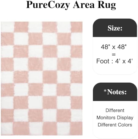 PureCozy Pink Round Rug 6ft for Bedroom Soft Fluffy Checkered Shag Carpet - Image 2