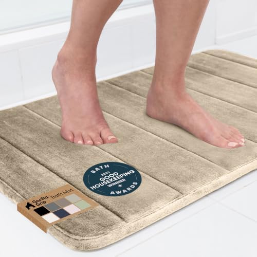GORILLA GRIP Absorbent Memory Foam Bath and Shower Mat, 36x24 Taupe by GorillaGrip