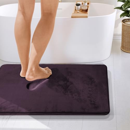 Clara Clark Bathroom Rugs, Velvet Memory Foam Bath Mat, Non-Slip Bath Rugs, Machine Wash, Dries Quickly, Ultra Soft Plush Bath Mats for Bathroom, 24 x 36, Dark Purple - Image 4