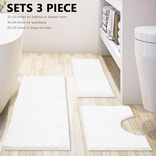 White Bathroom Rugs Chenille 3-Piece Extra Soft and Absorbent Shag White Bath Mat, Machine Wash Mat, Strong PVC Non-Slip Underside, Plush Carpet Mats - Image 3