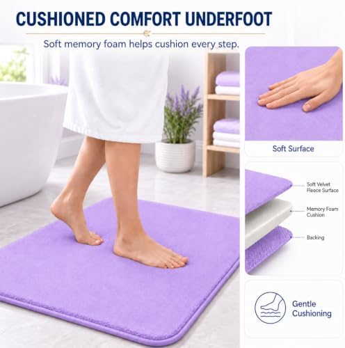 RUN HELIX Bathroom Rugs Sets 3 Piece, Soft Absorbent Memory Foam Bath Mats Set, Dry Fast Bath Mat, Machine Washable Bath Rug Set for Bathroom （Lilac） - Image 5