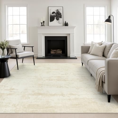 Area Rug Living Room: 8x8 Modern Washable Indoor Soft Carpet Beige by FXRHLP