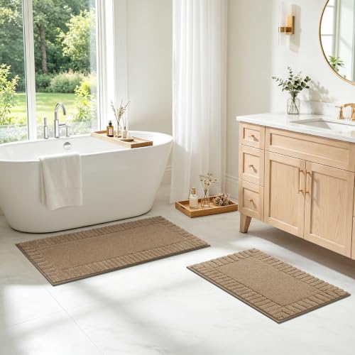 Pauwer Bathroom Rugs Sets 2 Piece, Non Slip Plush Bath Mats, Dark Grey - Image 7