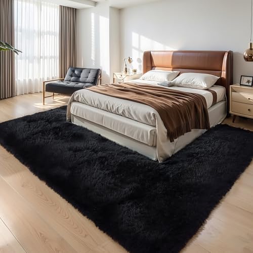 3x5 Thick Black Fluffy Shag Rug for Bedroom, Plush Washable Carpet - Image 6