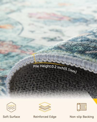 RELEANY Washable Area Rug, Runner 3'x12', Teal Green/White/Navy - Image 3