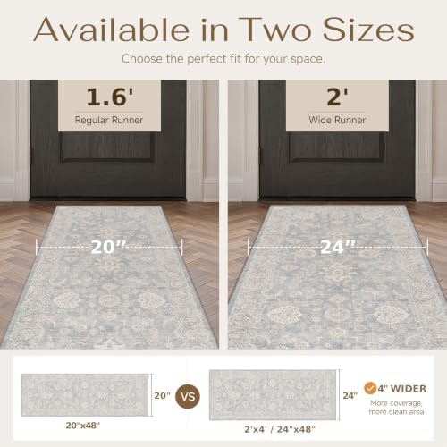 3 Piece Blue Cream Neutral Floral Kitchen Rug Set - Image 3