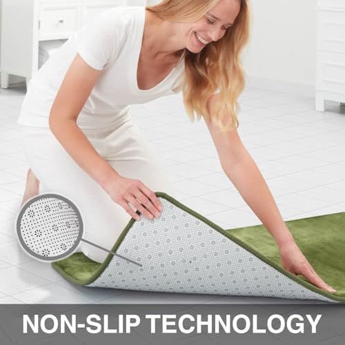 Memory Foam Bath Mat Non Slip Absorbent Super Cozy Velvet Bathroom Rug Carpet (22 inches X 42 inches, Green) - Image 2