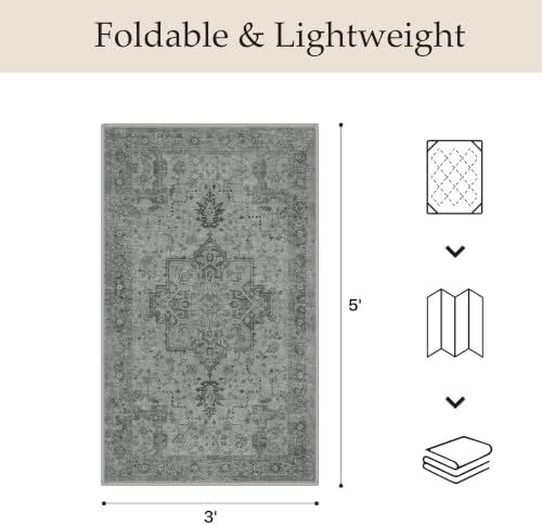 GENIMO Indoor Outdoor Rug, Washable for Patio and Deck, Silver Grey, 3x5 - Image 2