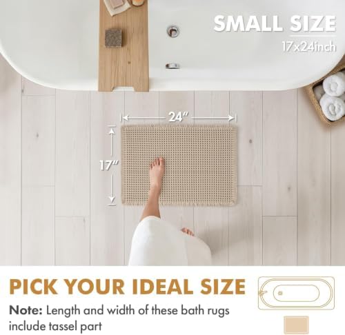MIULEE Set of 2 Waffle Bathroom Rugs Boho Bath Mat Pale Beige 17x24 Inch - Image 2