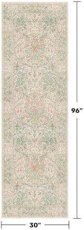 Vintage Beige Green 2'6" x 8' Runner Rug for Kitchen, Hallway, Bathroom, Entryway Indoor, Laundry Room, Washable Non Slip Rubber Backing Stain Resistant - Image 2