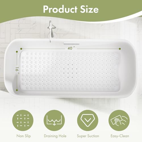AmazerBath Shower Mat Non Slip 40 x 16 Inches, Shower Stall Mats with Suction Cups and Drain Holes, Non Slip Bath Mat for Tub for Elderly & Kids, White - Image 4