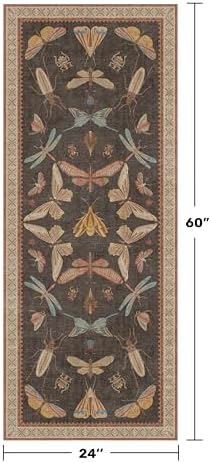 Brown 2x5 Runner Rug, Washable Non Slip Carpet for Bathroom, Entryway, Kitchen Floor & Hallway, Vintage Boho Insect Design with Butterfly Moth Print - Image 2