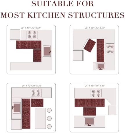 Kitchen Rugs Sets of 2, Non Slip Kitchen Mats for Floor, Christmas Red - Image 5