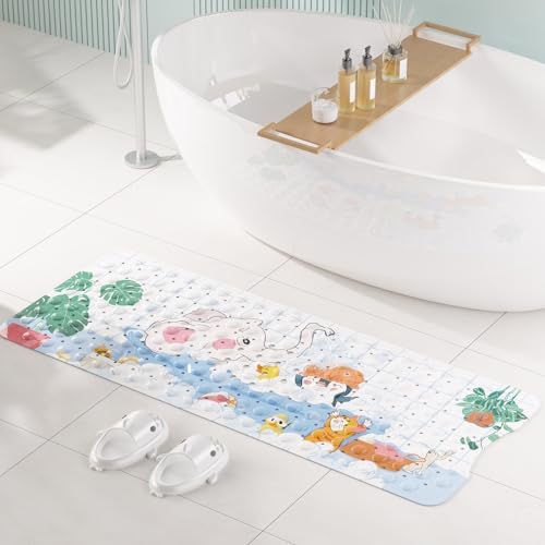 AmazerBath Baby Bath Mat Non Slip, Cartoon Kids Bath Mat for Tub 40 x 16 Inches Full Size, Non Slip Bathtub Mat with Suction Cups and Drain Holes, Shower Stall Mats - Elephant - Image 4