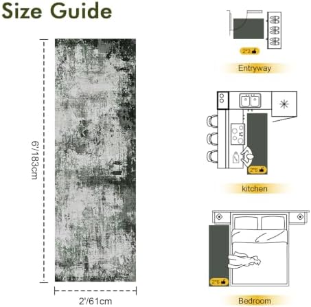 2x6 Ft Abstract Washable Runner Area Rugs for Hallway Green - Image 2