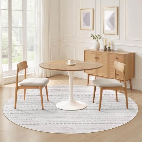 Nakagishi Round Rug Boho Area Rugs: 4x4 Washable Large Circle Neutral Soft Stain Resistant Non-Slip Carpet for Women Aged 25-45 Farmhouse Decor Enthusiasts - Living Room Bedroom Dining Room Nursery - Image 4
