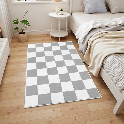 Terrug Grey and White Checkered Rug for Entryway, 2x3 Small Area Rugs - Image 2