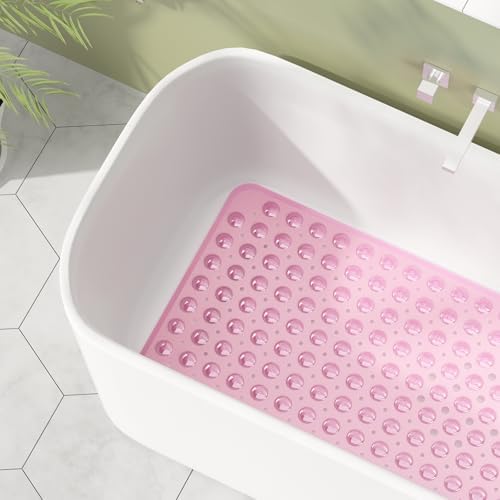 AmazerBath Shower Mat Non Slip 40 x 16 Inches, Shower Stall Mats with Suction Cups and Drain Holes, Non Slip Bath Mat for Tub for Elderly & Kids, Clear Pink - Image 3