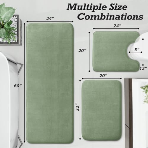 HUXMEYSON Bathroom Rugs Sets 3 Piece, Non-Slip & Quick Dry Bath Mat Set, Ultra Soft Velvet Bath Rugs for Bathroom, Toilet and Shower Floor, Grey Green - Image 2