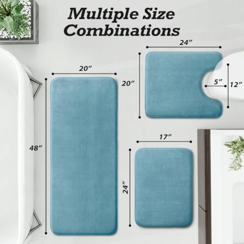 HUXMEYSON Bathroom Rugs Sets 3 Piece, Non-Slip & Quick Dry Bath Mat Set, Ultra Soft Velvet Bath Rugs for Bathroom, Toilet and Shower Floor, Lake Blue - Image 2