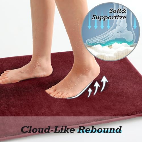 HUXMEYSON Bathroom Rugs Sets 3 Piece, Non-Slip & Quick Dry Bath Mat Set, Ultra Soft Velvet Bath Rugs for Bathroom, Toilet and Shower Floor, Red - Image 7
