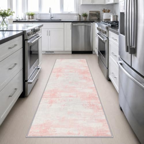 3x10 Washable Runner Rug：Modern Abstract Soft Carpet Pink White - Image 4