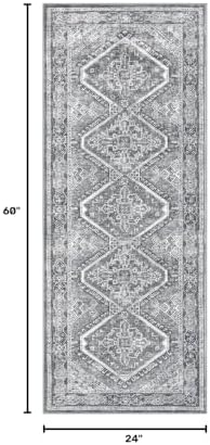 KUTA Oriental Washable Runner Rug 2x5 Runners Grey 5ft Kitchen Rugs - Image 2
