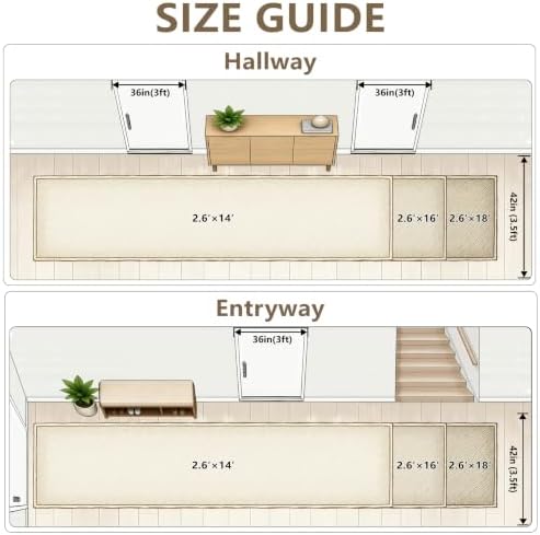 Long Hallway Runner Rug 2.6x16ft Textured Non Slip for Dogs,Beige/Yellow - Image 2
