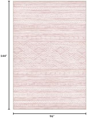 Tortania Area Rug Living Room Rugs- 8x12 Washable Large Soft Neutral Boho Moroccan Bohemian Farmhouse Rug Indoor Floor Carpet for Bedroom Under Dining Table Home Office Decor - Pink - Image 2