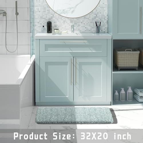 Yimobra Bathroom Rugs Non Slip Washable 32X20, Bath Mat, Light Blue&White - Image 6