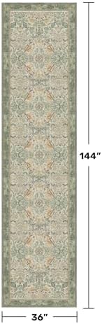 12ft Extra Long Vintage Runner Rugs for Hallways - 3x12 Wide Kitchen Runners, Entryway Rug, Sage Boho Design with Flowers and Leaves, Washable Non Slip Low Pile - Image 2