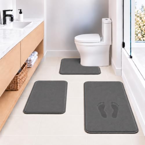 Bathroom Rugs Extra Soft Memory Foam Bath Mat Sets 3 Piece Non Slip Absorbent & Dry Living Mat Sets Washable Bath Carpets with Toilet Rug,Bath Rugs for Bathroom,Tub,Shower,Kitchen,Bedroom by RUNHELIX