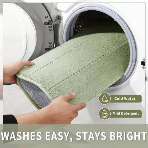 Yimobra Bathroom Runner 60"x24", Non Slip Memory Foam Bath Mat, Super Soft Water Absorbent Hallway Carpet, Machine Washable Rug for Vanity Tub Shower, Sage Green - Image 5