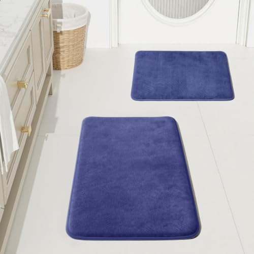 HUXMEYSON Bathroom Rugs Sets 2 Piece, Non-Slip & Quick Dry Bath Mat Set, Ultra Soft Velvet Bath Rugs for Bathroom, Toilet and Shower Floor, Royal Blue by HUXMEYSON