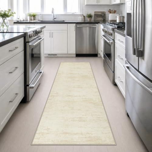 2.6x10 Washable Runner Rug:Modern Abstract Indoor Soft Carpet Beige - Image 5