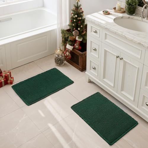 MIULEE Christmas Dark Green Set of 2 Waffle Bathroom Rugs 17x24 Inch - Image 6