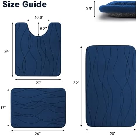 YIHOUSE Bathroom Rugs Set 3 Piece, Memory Foam Bath Mat Navy Blue - Image 2