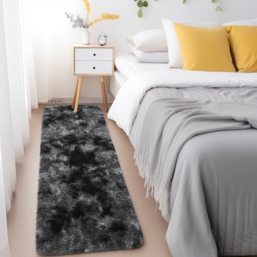 Ophanie Tie-Dyed Black & Grey Area Rugs 2x6 for Bedroom Living Room, Fluffy Shag Fuzzy Carpet, Plush Shaggy Rug, Indoor Carpet for Kids Boys Dorm Home Decor Aesthetic, Nursery with 99 pcs Pile fibers - Image 5